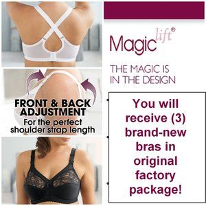 Set of 3! 42C Glamorise MAGIC LIFT Bra (CONVERTIBLE-STRAPS) Wireless Black NEW